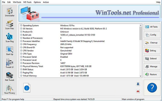 WinTools Net Professional windows